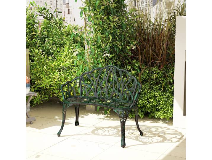 Outsunny Banc Extérieur 2 Places Aluminium Vert Antique
