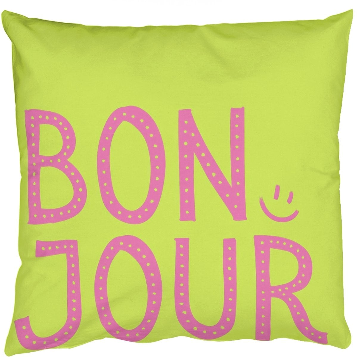 Sierkussen Smiley Bonjour Groen en Roze - 40 x 40 cm