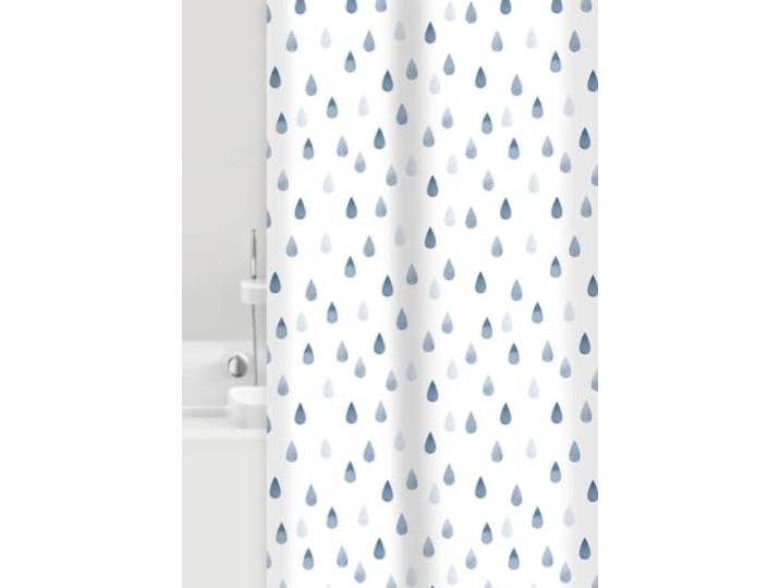 Grund Duschvorhang Anti-Schimmel, Wasserdicht Vorhang an Badewanne, 100% Textile, Drops, Duschvorhang 80x200 cm, weiß blau