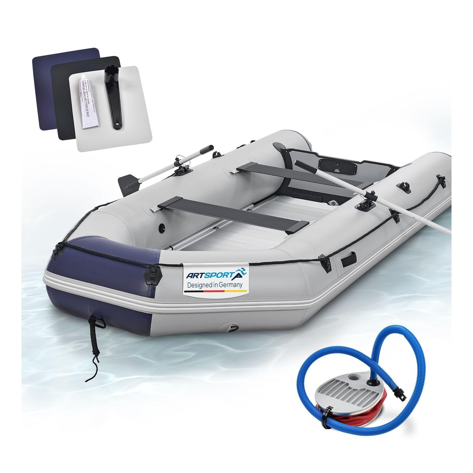 ArtSport Schlauchboot 3,80 m mit 2 Sitzbänke, Aluboden, Paddel, Pumpe, Tasche & Reparaturset