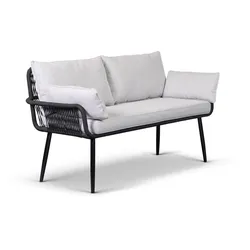 Prestige Home Living Outdoor 2-Sitzer Gartensofa ANDY aus Aluminium und Rope-Geflecht inkl. Polsterauflage - Grau