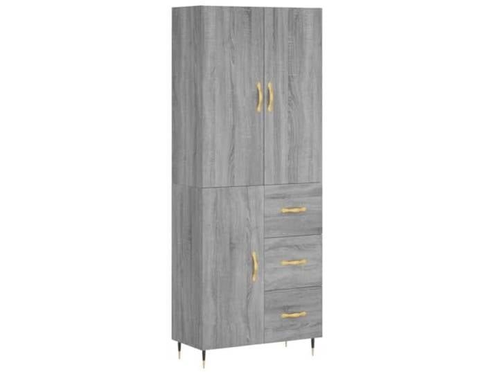 GHVBNMF Highboard Grau Sonoma 69,5x34x180 cm Holzwerkstoff Schrank Zweiteiliger Aufbewahrungsschrank im Sonoma-Grau Design mit stabiler Struktur und robusten Metallfüßen für Ihr Wohnzimmer.
