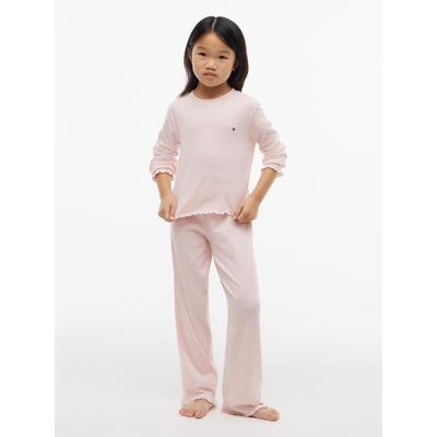 Pyjama, Mädchen, Gr. 128/134, rosa (whimsy pink), Jersey, Obermaterial: 57% Baumwolle, 38% Polyester, 5% Elasthan, TOMMY HILFIGER UNDERWEAR, lang, Rundhals, gewellter Abschluss, Homewear-Sets Pyjama, mit geripptem Bund und Tommy-Logo, gerippte Struktur