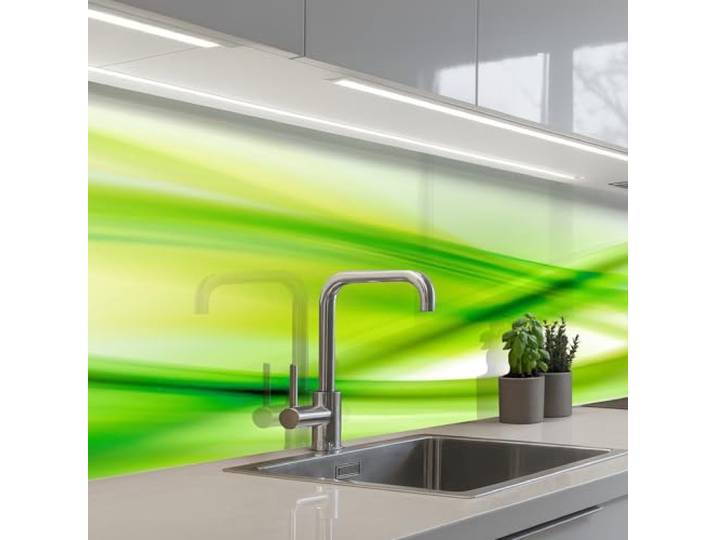 KitchenYeah© Rückwand Küche Rückwandschutz Selbstklebend Spritzschutz 80x250 cm - Küchenrückwand Küchenfront Küchen Selbstklebende Küchenrückwände Wellen - Grün - Abstrakt