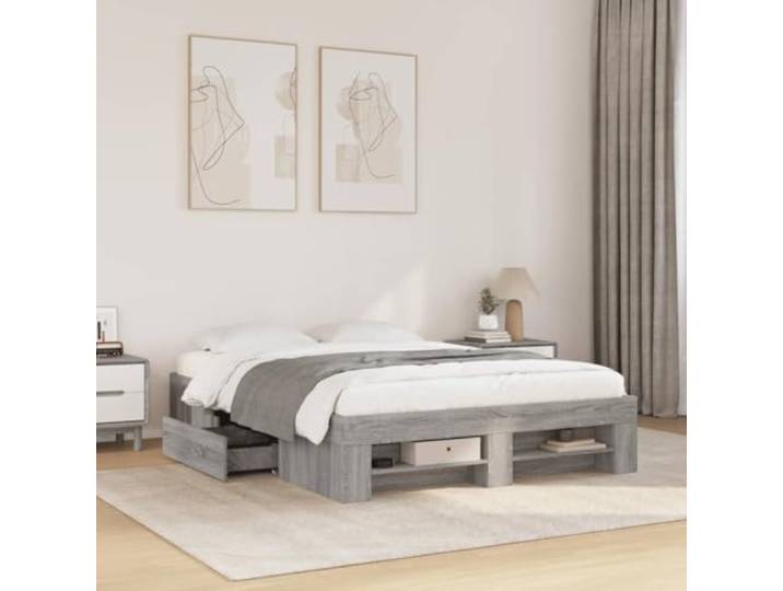 RJPLMFV Bettgestell, Holz, Technik, Grau, 140 x 190 cm Lattenrost inkludiert Aufbewahrungsschubladen ohne Matratze Schlafzimmer