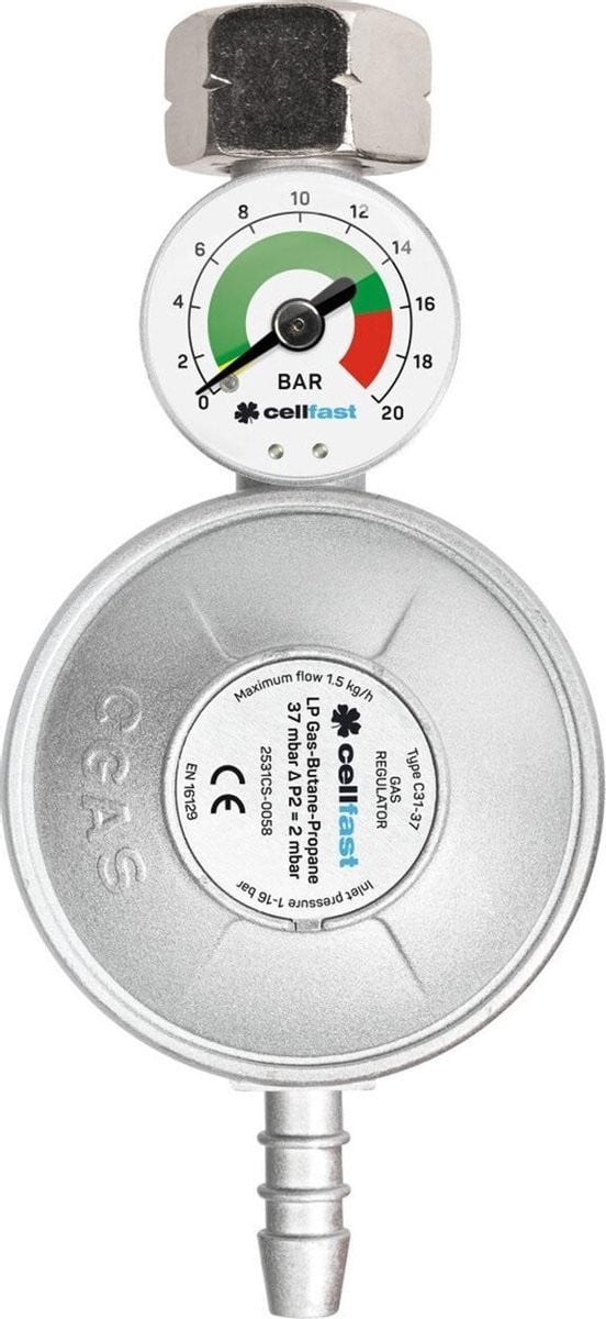 Cellfast gasregelaar met manometer voor LPG, propaan en butaan