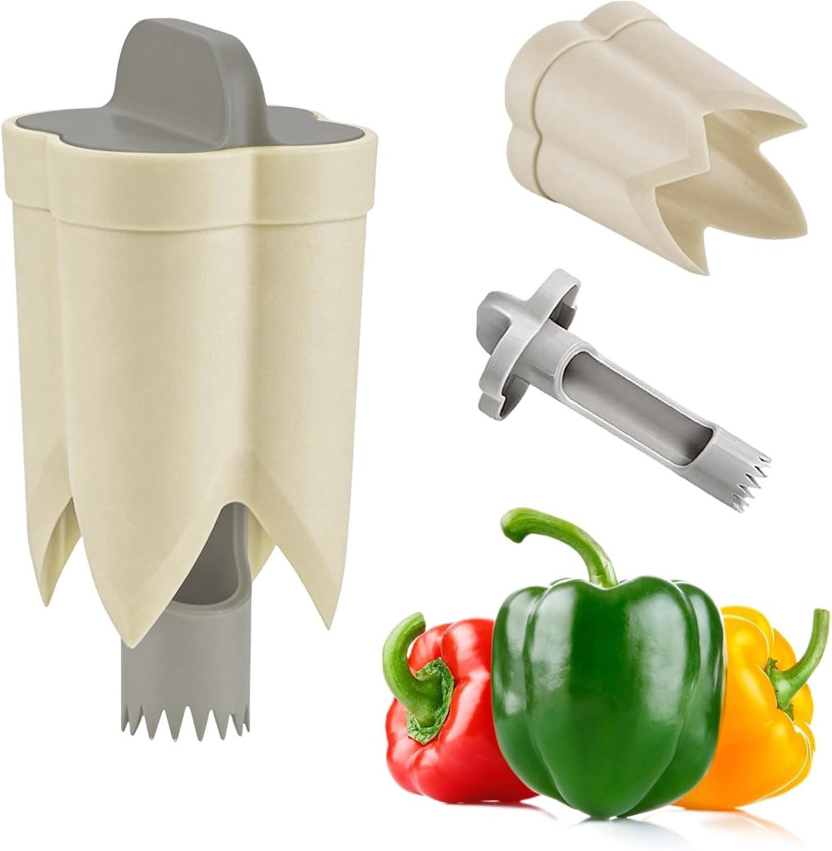 Multifunctionele 2-in-1 paprika snijder en ontpitter, beige, B: 11,5 cm, D: 6 cm, H: 6 cm