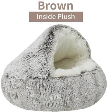 Pet Hub Plush Round Pet Bed: Cozy Nest For Cats & Small Dogs Brown Inside Plush 40x40cm