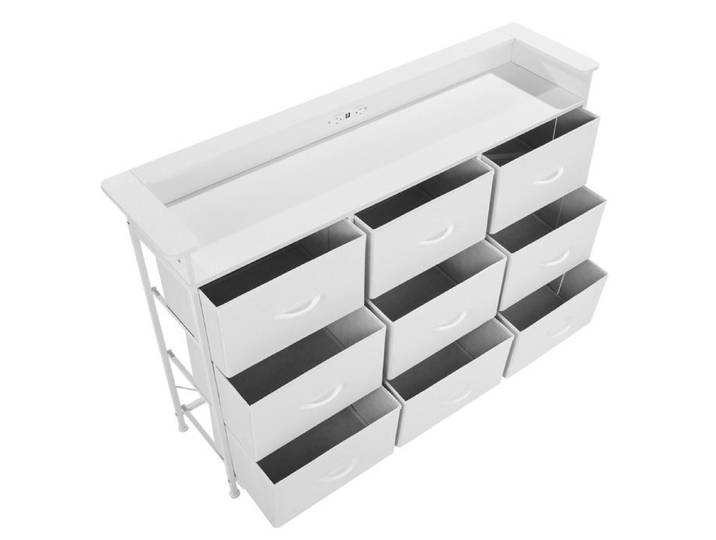 Commode en Tissu - DUOKU - 9 Tiroirs - Cadre en Métal - Lumières LED - Prise Intégrée