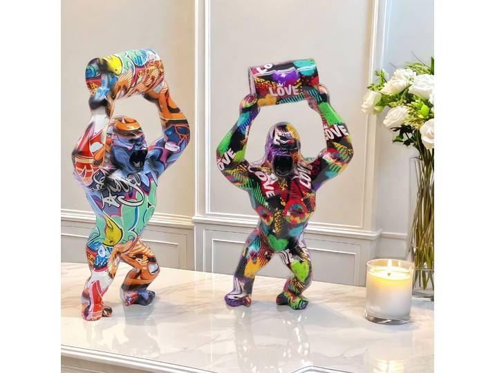 Statue décorative en résine Graffiti Gorilla pour la maison, le salon, le meuble TV, la salle d'exposition, la décoration de bureau, sculpture, cadeau