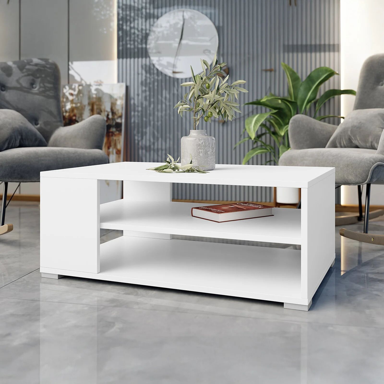 garneroarredamenti Tavolino salotto 100x65cm design moderno 2 ante bianco Pastello