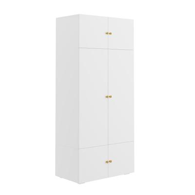 MODFU Drehtürenschrank Spanplatte Weiß 90 x 50 x 200 cm mit Kleiderstange und 5 Staufächern