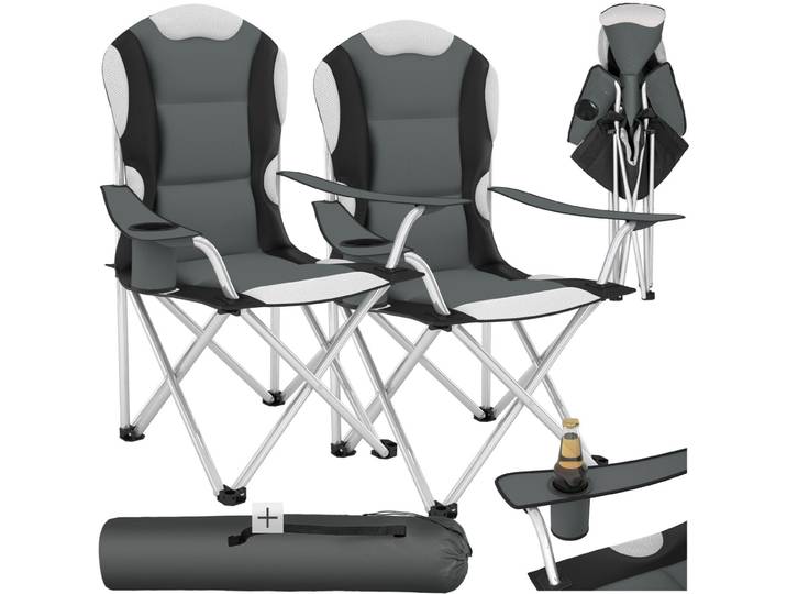 Campingstuhl mit Polsterung - grau, 2er Set