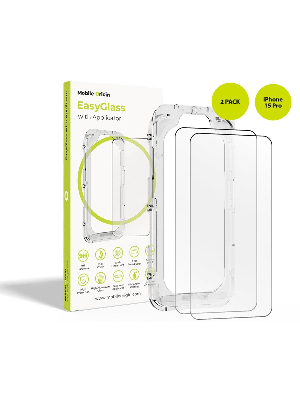 Mobile Origin EasyGlass with Applicator iPhone 15 Pro - 2 pack