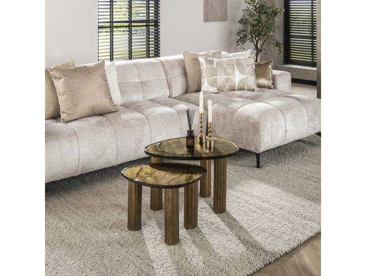 Couchtisch Elysium - Größe S in Antikkupfer oder Antikgold mit Gussglas - Antikgold - Luxusbetten24
