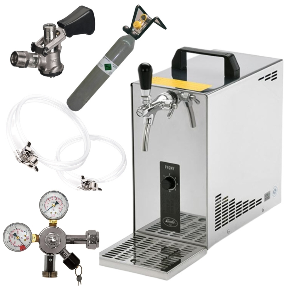 Zapfanlage Edelstahl 35 L/h von Lindr Komplettset mit CO2, Uhr, Schläuchen und Keg Köpikeg(D) 500 g