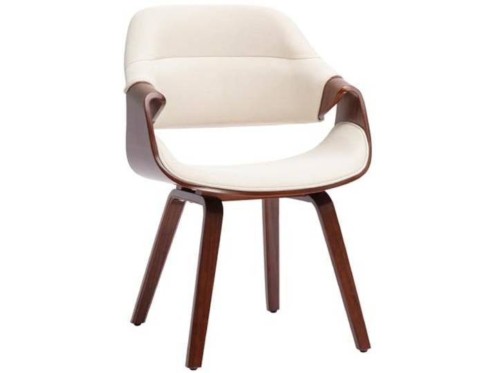 CLP Esszimmerstuhl gepolstert mit Armlehnen Maira, Design-Stuhl ergonomisch in Walnussoptik, Küchenstuhl bis 150 kg belastbar Farbe walnuss/Creme Material Stoff