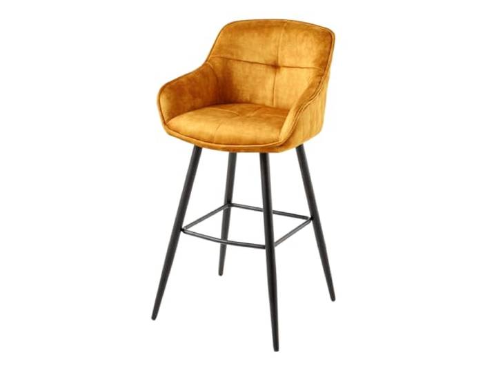 Barhocker EUPHORIA - 105cm - senfgelb - Samt Metall-Beine mit Lehne Armlehne, Ziersteppung, hoher Komfort, bequeme Polsterung, Design, Eyecatcher
