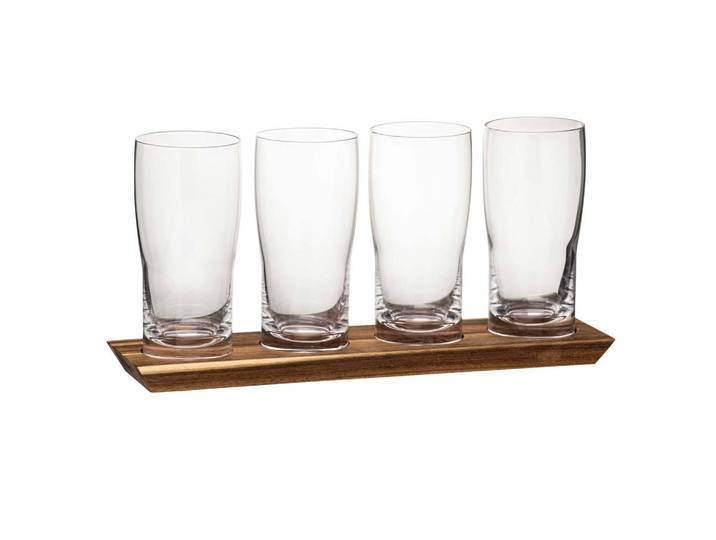Ladelle Bier Tasting-Set Tempa Harvey transparent 430 ml 4-tlg., Transparent, Glas, Holz, Gläser, Biergläser