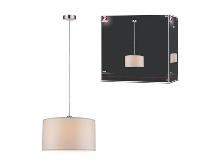 Paulmann 70924 Pendelleuchte Tessa rund max. 60 Watt Hängelampe Creme, Eisen gebürstet Deckenlampe Metall, Stoff E27 ohne Leuchtmittel