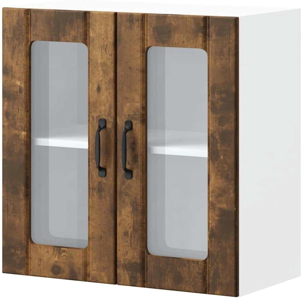 Hangend houten keukenkastje met glazen deuren voor keukenorganisatie