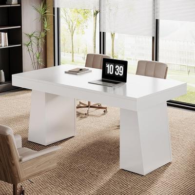 BLUEBELL 55 Inch Modern Executive Desk, Large Home Office Computer Writing Desk with Sturdy Pedestal (MDF)