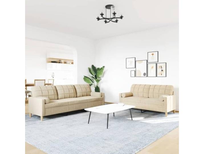 KTHLBRH Sofa-Set, 2-teilig, cremefarben aus Stoff Weiches Polyester, Metallrahmen, 4 Kissen inklusive, 2-Sitzer + 3-Sitzer