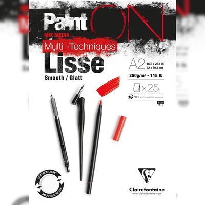 Clairefontaine PaintON Lisse/Glatt, Block A2, kopfseitig geleimt, 25 Blatt, 250g, weiß, Mixed Media - 975731C