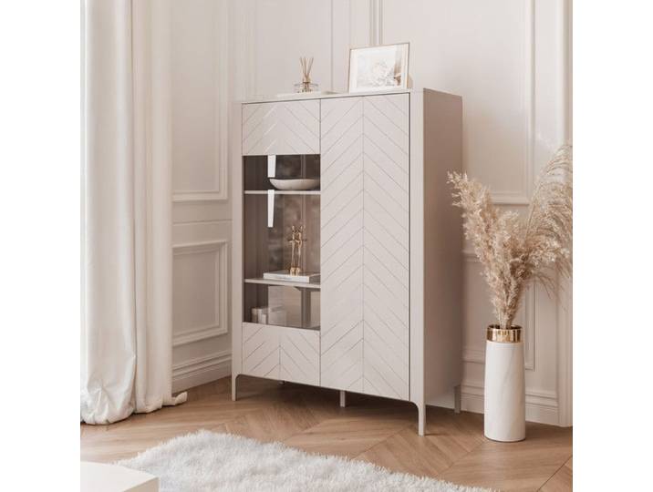 Vitrine Armoire LORIEN - 2 portes - 103x40x145 cm - 6 compartiments - Cachemire