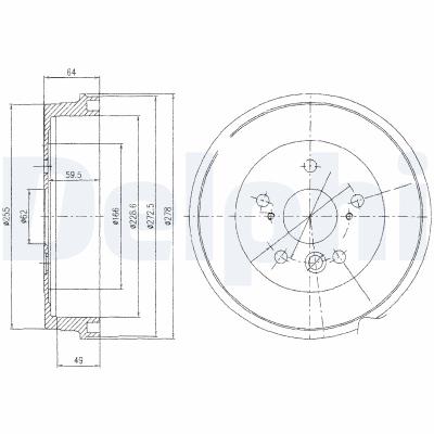 DELPHI Bremstrommel BF495 für TOYOTA