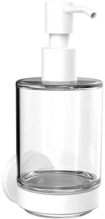 Emco Round Flüssigseifenspender 432113900 weiss, Wandmodell, Kristallglas klar, Pumpe Kunststoff
