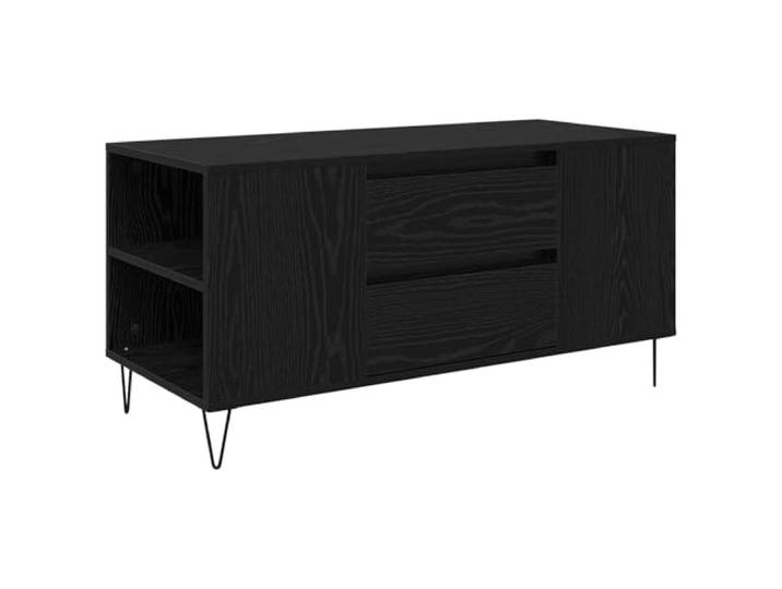LASWWQMRF Couchtisch Schwarz Eichen-Optik mit Schublade 102x44,5x50 cm Funktionaler Wohnzimmertisch mit 6 Staufächern, integrierter Schublade und stabilen Metallbeinen bis 75 kg Belastung.