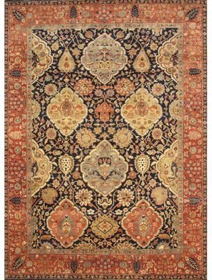Pasargad Home Kerman Hand-Knotted Navy/Red Wool Area Rug - 9'11'' X 14' 2''