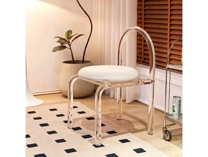 Chaise de vanité en acrylique, chaise transparente en flanelle blanche, chambre à coucher, salon, chaise de vanité transparente de bureau