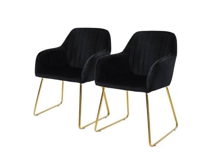 ML-Design Chaise de salle à manger set de 2 assise en velours noir chaise de salon avec dossier et accoudoirs chaise de cuisine