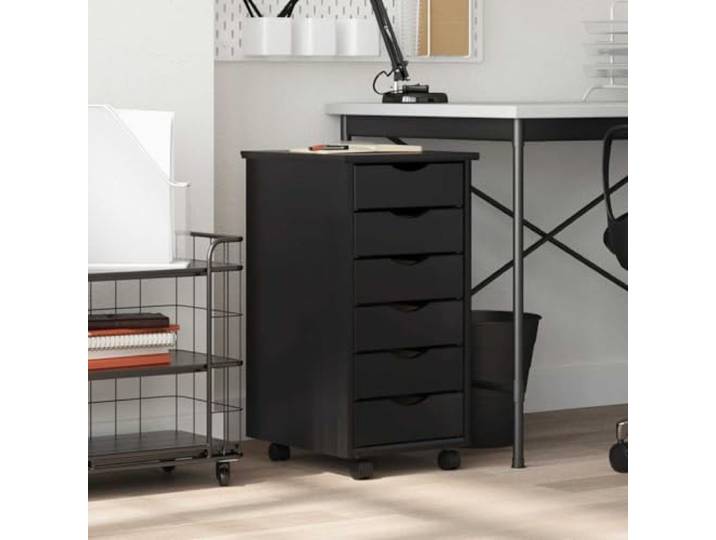 HPUYRFG Rollschrank mit Schubladen Moss Schwarz Massivholz Kiefer Mobil Massives Kiefernholz, schwarz, mobil mit Rollen, Griffmulden, vielseitig einsetzbar, pflegeleichte Oberfläche