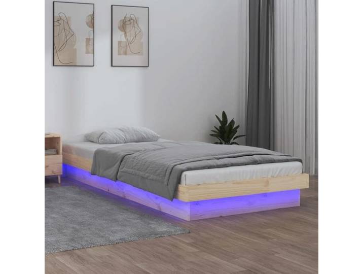 Lit Simple Moderne - Cadre de lit à LED - 1 Place Cadre de lit à LED sans matelas bois massif ABHT 9675725