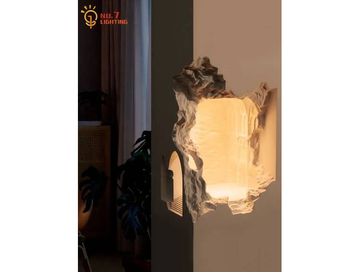 Ambiance Designer Notre Dame Veilleuse intégrée avec interrupteur inductif Appliques murales d'angle en gypse Fond d'escalier de couloir