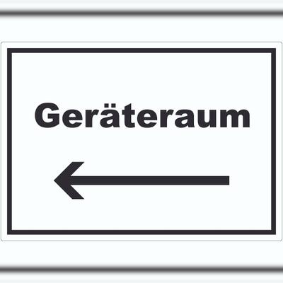 HB-Druck Geräteraum Aufkleber mit Text und Richtungspfeil links Schuppen waagerecht A8 (52x74mm)