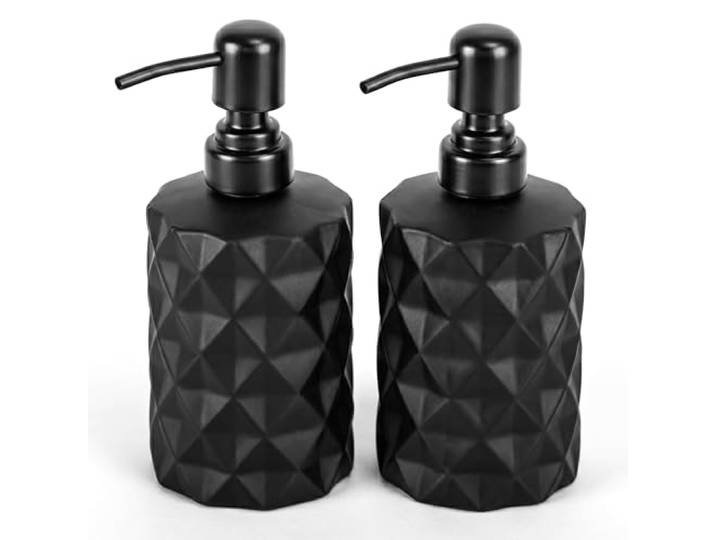 Relaxdays Distributeur de Savon\, Lot de 2\, 350 ML\, Verre\, Noir rechargeable\, salle de bain et cuisine