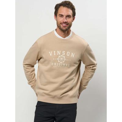 Rundhalspullover VINSON "VINSON Pullover VMToke", Herren, Gr. S, beige (humus), Obermaterial: 80% Baumwolle, 20% Polyester, Pullover Rundhalspullover