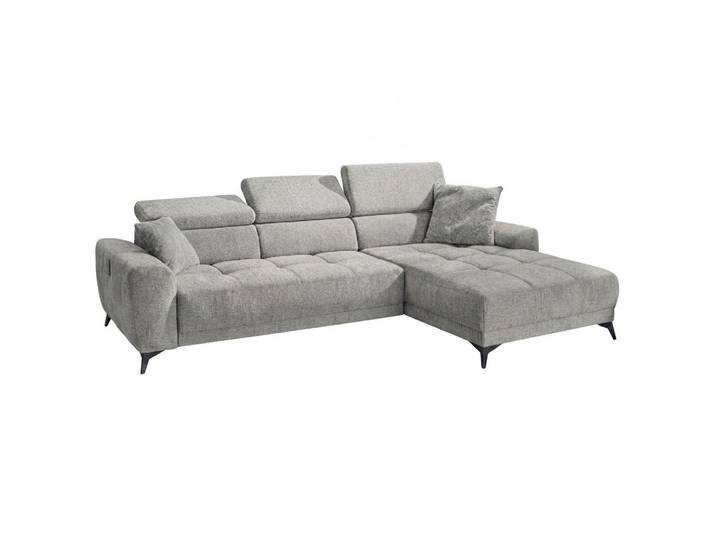 ECKSOFA mit elektrischer Sitztiefenverstellung, Kopflehnen verstellbar, USB-A und USB-C Ladefunktion B299/T200/H107 cm, Chenille Hellgrau / 15420