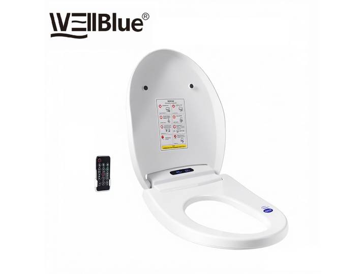 Siège de toilette intelligent WEllBlue avec télécommande, température de l'eau et de l'air réglables, chaleur constante, ajustement universel, couvercle de toilette électrique