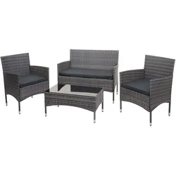 Décoshop26 - Gartenmöbelset für Balkon oder Garten aus grauem Polyrattan: Sofa Sessel Tisch dunkelgraue Kissen 04_0004209