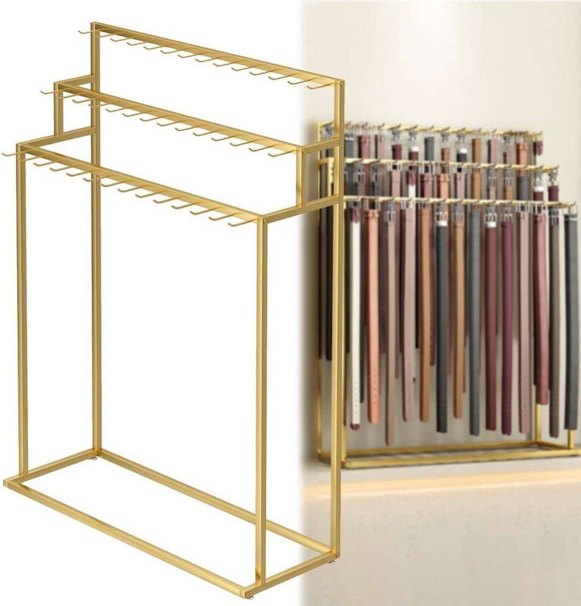 Metalen Riem Display Stand Accessoire Organizer in Goud, Hoogte: 80 cm