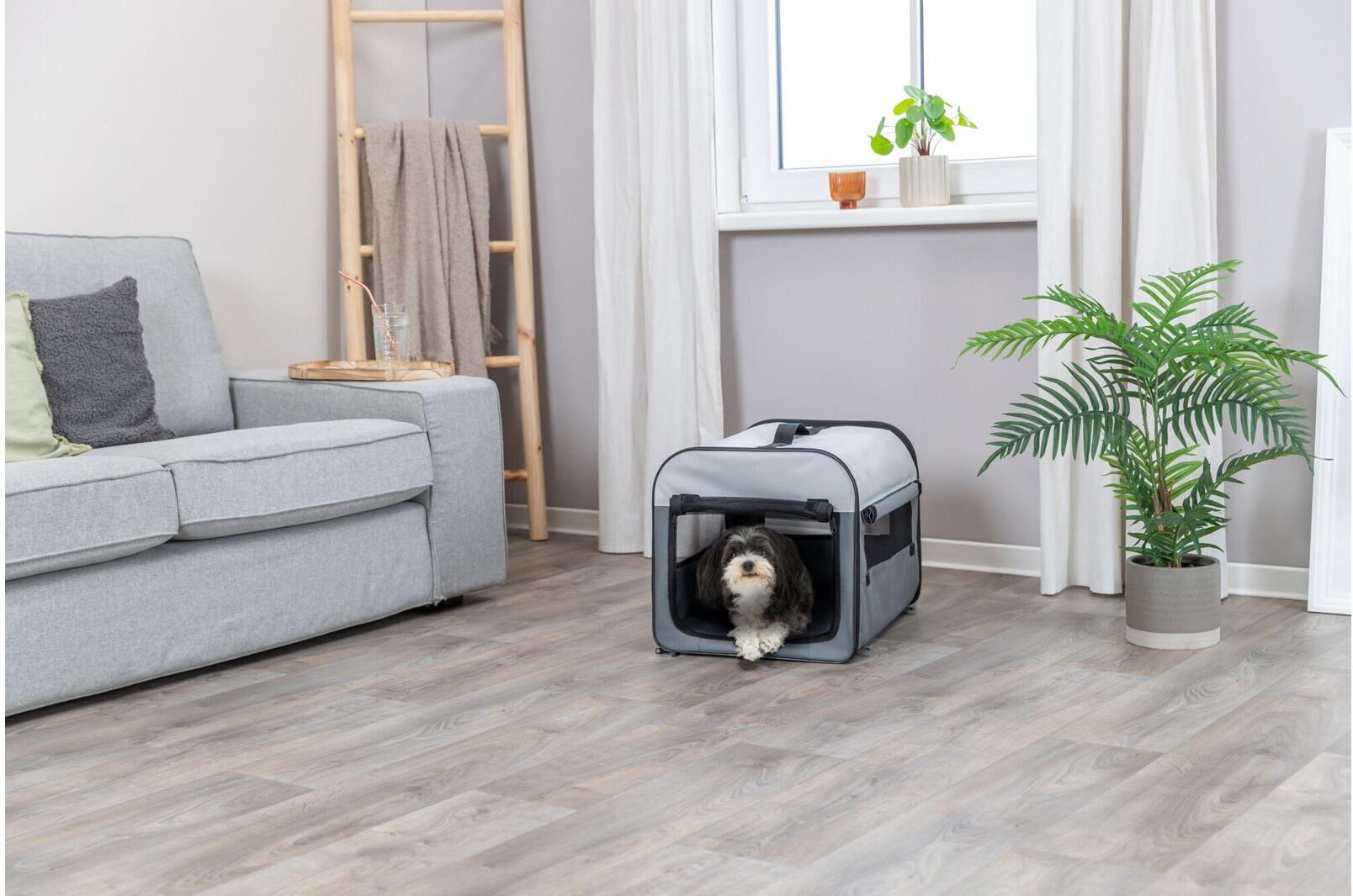 Tiertransportbox TRIXIE "Basic XS-S", schwarz-weiss (dunkelgrau, hellgrau), B:40cm H:40cm T:55cm, Nylon, Polyester, Tiertransportbehälter, Tiertransportbox, Atmungsaktiv, faltbar, Gute Luftzirkulation, Sicherheitsverschluss dunkelgrau, hellgrau B/H/T: 40c