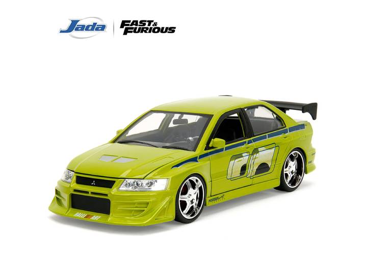 Modèle miniature JADA 1:24 Fast & Furious 2002 Mitsubishi Lancer EVO VII - Evo vert lime emblématique avec portes et capot ouvrables JD99788