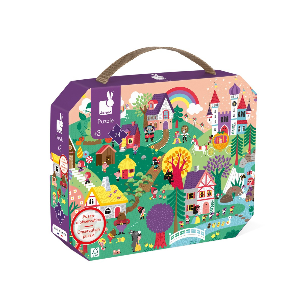 Janod Puzzel Märchen met zoekspel in een koffer, 24 stukjes