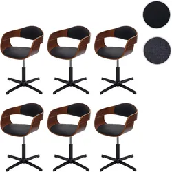 6er-Set Esszimmerstuhl HWC-H46, Stuhl, höhenverstellbar Drehmechanismus Bugholz FSC® ~ Walnuss-Optik Kunstleder schwarz