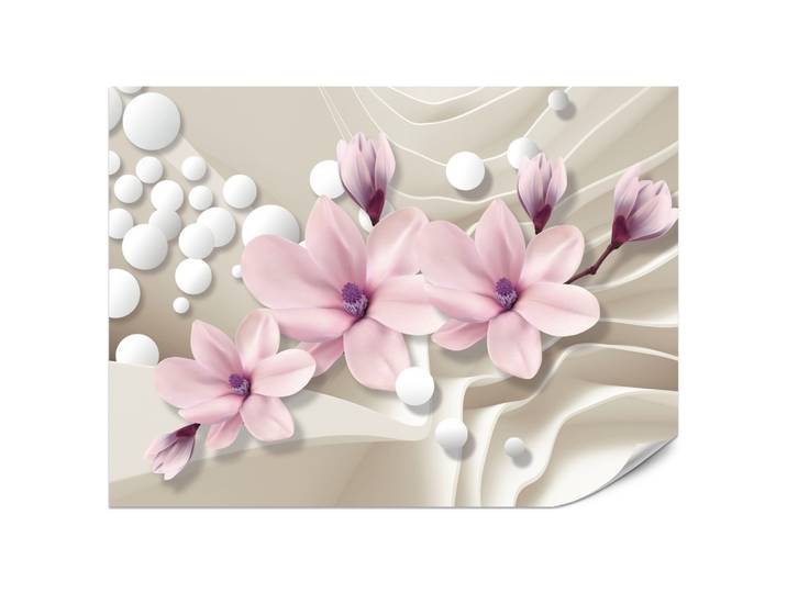 FOTOTAPETE für Wohnzimmer BLUMEN Magnolien ROSA Welliges Raumhintergrund 200x140
